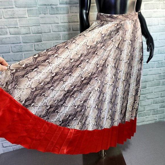 Lucy Paris Womens XS Python Accordion Pleated‎ Midi Skirt Red Color-block Trim - Picture 3 of 10